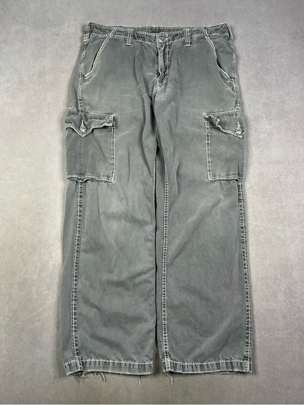True Religion Men's Washed Gray Cargo Pants